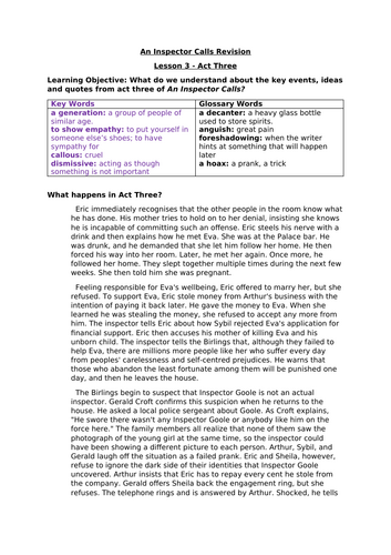 An Inspector Calls Acts 1-3 Revision
