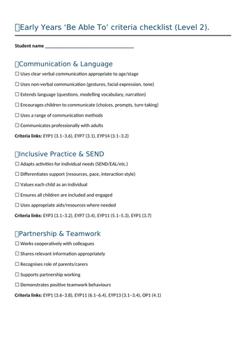 NCFE CACHE Level 2 Diploma Early Years Practitioner - BaT evidence checklist