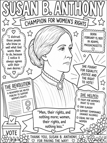 Susan B Anthony coloring poster