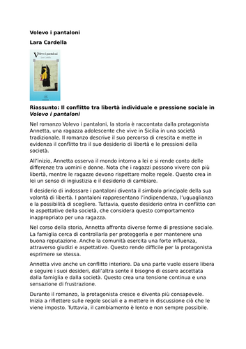 Volevo i pantaloni | Lara Cardella | Summary and Analysis