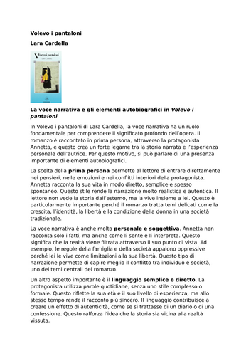 Volevo i pantaloni | Lara Cardella | Narrative Voice and Autobiographical Elements