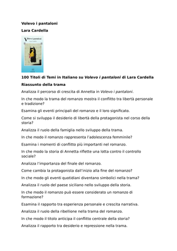 Volevo i pantaloni | Lara Cardella | 100 Essay Titles in Italian