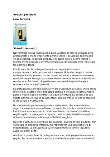 Volevo i pantaloni | Lara Cardella | Summary and Analysis
