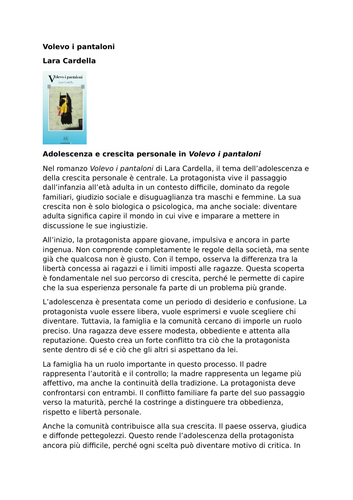 Volevo i pantaloni – Lara Cardella – Adolescence and Personal Growth