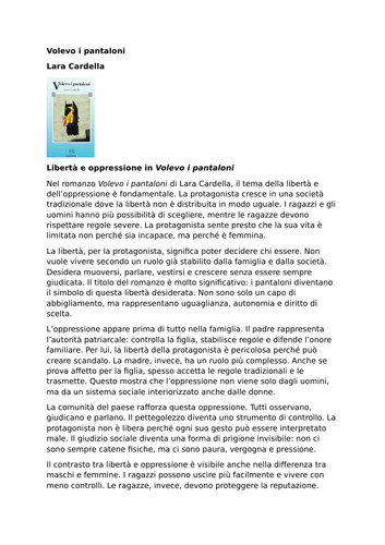 Volevo i pantaloni – Lara Cardella – Freedom and Oppression