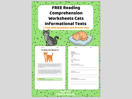 FREE: Reading Comprehension Cats Worksheets - Grade 3 | Informational Texts