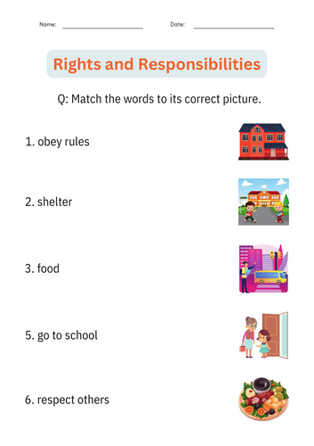 Rights and Responsibilities of Citizens Activities Worksheets for Kindergarten