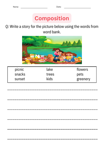 Printable Creative Writing Picture Composition Description Worksheets for Grade 1