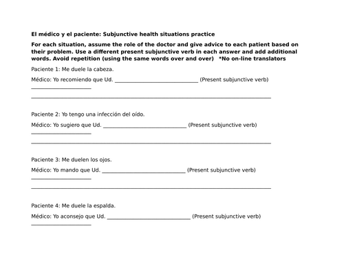 El médico y el paciente: Subjunctive health situations practice