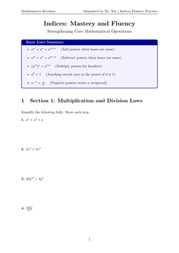 GCSE Maths | Indices: Mastery & Fluency Practice | With Full Solutions
