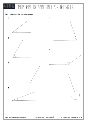 Measuring Drawings Angles & Triangles - Maths GCSE Foundation Worksheet