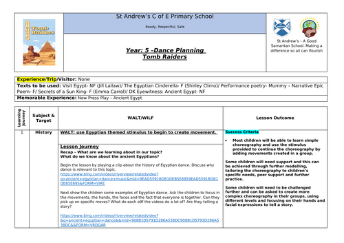 Half term dance lesson plan (Egyptian theme)