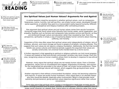A-Level Religious Studies Secularism Are Spiritual Values Just Human Values Arguments For / Agains
