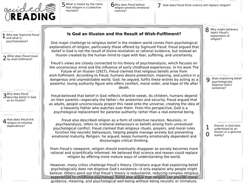 A-Level Religious Studies God as an illusion and wish fulfilment guided reading