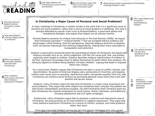 A-Level Religious Studies Christianity a Major Cause of Personal and Social Problems guided reading