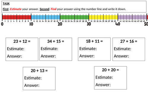 Using a number line to add two digit numbers