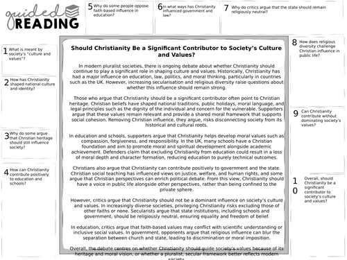 A Level Religious Studies Secularism Should Christianity Be a Significant Contributor to Society
