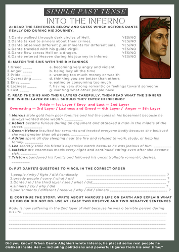 Simple Past Tense Worksheet with Dante’s Inferno