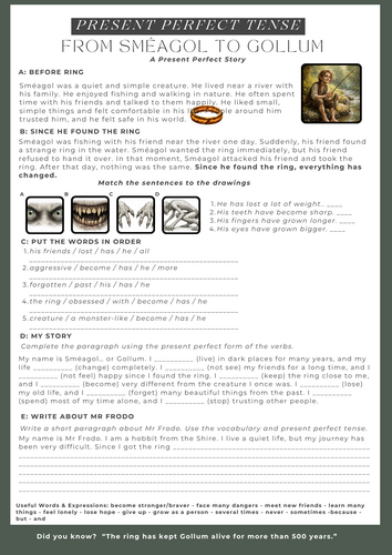 From Sméagol to Gollum: A Creative Present Perfect Worksheet