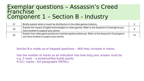 How to approach exam responses  - Assassin's Creed - Component 1
