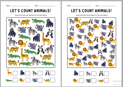 Jungle/ Forest/ Wild Animals Counting Numbers 1-20