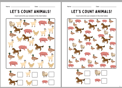 Counting Numbers 1-20 - Farm Animals Theme