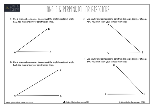 Angle and Perpendicular Bisectors - Maths GCSE Foundation Worksheet