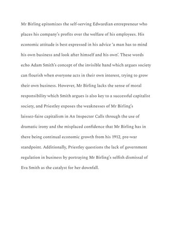 Grade 9 An Inspector Calls essay: Mr Birling