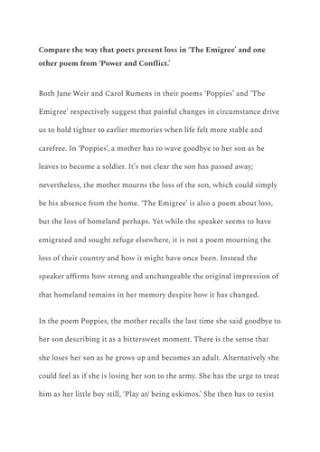 Grade 9 poetry anthology essay: Poppies and The Emigree