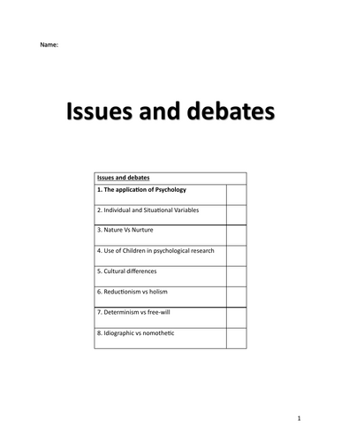 Issues and Debates A2 CIE Psychology