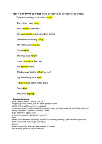 Year 6: A worksheet on English Language Synonyms