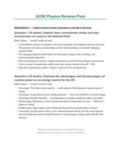 6-Mark Exam Practice Questions with Mark Scheme