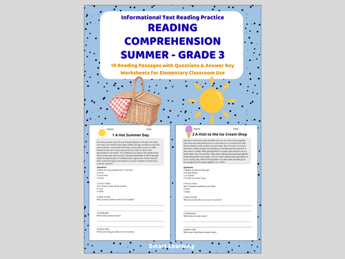 Reading Comprehension Summer Worksheets - Grade 3 | Informational Texts