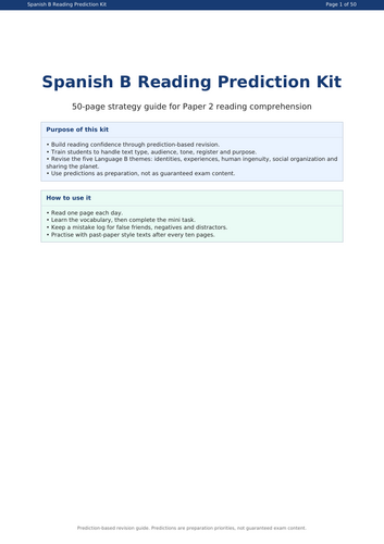 Spanish B Reading exam  Prediction Kit