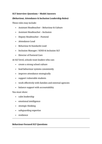 Interview prep for SLT roles: attendance, behviour and inclusion ...