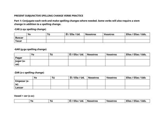 Practice spelling change subjunctive verbs