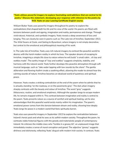 Yeats - Sample H1 Essay with annotations