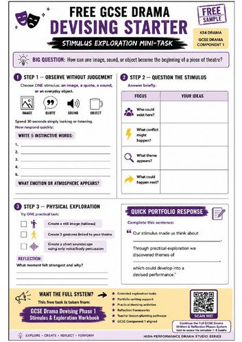 FREE GCSE Drama Devising Starter | Stimulus Exploration Mini-Task | KS4 Drama