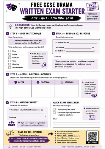 FREE GCSE Drama Written Exam Starter | AO2 AO3 AO4 Mini-Task | KS4 Drama Revision