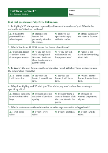 If — Rudyard Kipling | Year 6 English Unit | 15 Complete Lessons ...