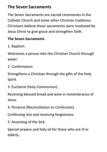 The Seven Sacraments Handout
