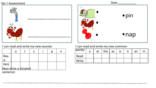 Block Assessments initial sounds and frys common words