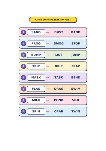 Rhyming - CVCC and CCVC Words - Worksheets and Answers | Teaching Resources