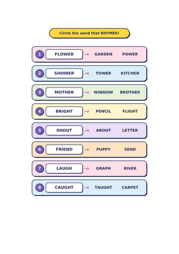 Rhyming - Year 2 Words - Worksheets and Answers | Teaching Resources
