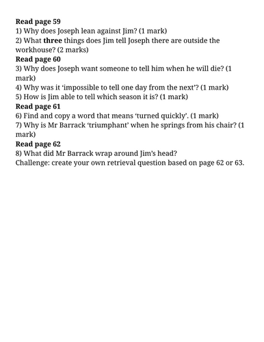Street Child - Chapter 7 - Retrieval questions