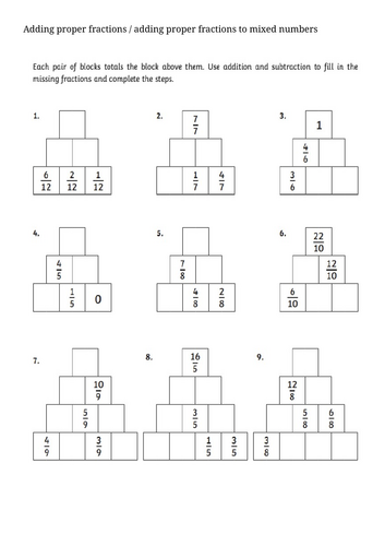Adding proper fractions / adding PF to mixed numbers