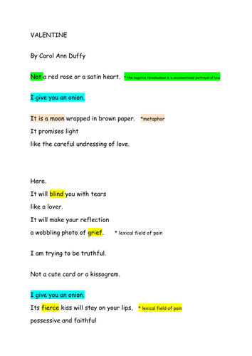 "Valentine" by Carol Ann Duffy : GCSE / WJEC revision notes