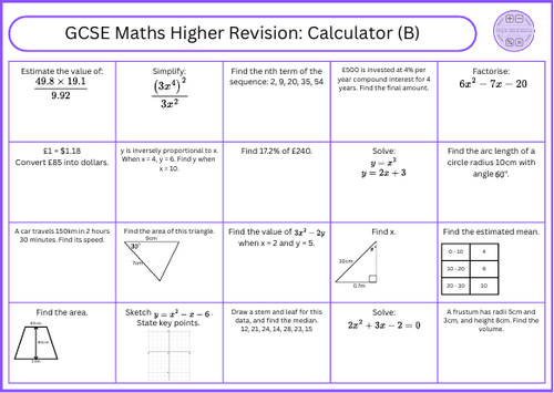GCSE Maths Higher Revision Calculator (B)