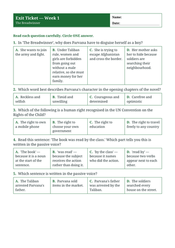 The Breadwinner | Year 6 English Unit | 15 Complete Lessons + Resources ...