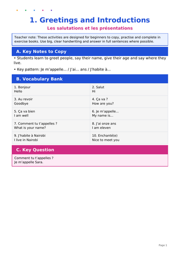 French for kids  Booklet